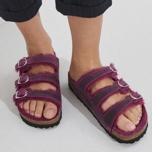 Birkenstock Florida Fresh Shearling Sandals in Festival Fushia Size 39 NIB